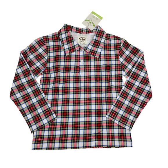 NWT The Oaks Apparel 5Y Christmas Plaid Polo - Picture 1 of 5